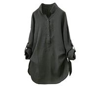 Lazzboy Womens Blouse Long Sleeve Cotton Solid Stand Collar Loose Oversized Button Shirt Tunic Tops(S(8),Green)