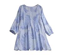Lazzboy Women's Boho Ethnic Long/Short Sleeve Hippie Swing Tunic,18,Blue-bamboo Leaves