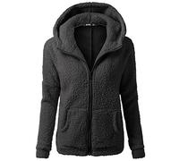 Lazzboy Womens Coat Jacket Sweatershirt Hoodie Lambs Wool Solid Pocket Velvet Fleece Long Sleeve Hooded Overcoat Outerwear Oversized Plus Size,S-5XL (M,Black)