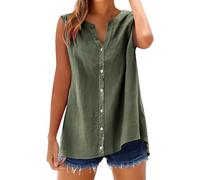 Lazzboy Womens Sleeveless Blouses Loose Fitting V Neck Tank Tops Summer Shirts Linen Blend Top - Breathable Camisole For Summer, Casual Vest Beach Holiday Uk Sizes S-5XL (Green,XXL)
