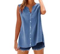 Lazzboy Womens Sleeveless Blouses Loose Fitting V Neck Tank Tops Summer Shirts Linen Blend Top - Breathable Camisole For Summer, Casual Vest Beach Holiday Uk Sizes S-5XL (Sky Blue,XL)