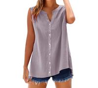 Lazzboy Womens Sleeveless Blouses Loose Fitting V Neck Tank Tops Summer Shirts Linen Blend Top - Breathable Camisole For Summer, Casual Vest Beach Holiday Uk Sizes S-5XL (Rose Gold,XXL)