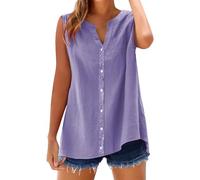 Lazzboy Womens Sleeveless Blouses Loose Fitting V Neck Tank Tops Summer Shirts Linen Blend Top - Breathable Camisole For Summer, Casual Vest Beach Holiday Uk Sizes S-5XL (Purple,3XL)