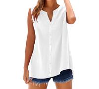 Lazzboy Womens Sleeveless Blouses Loose Fitting V Neck Tank Tops Summer Shirts Linen Blend Top - Breathable Camisole For Summer, Casual Vest Beach Holiday Uk Sizes S-5XL (White,M)
