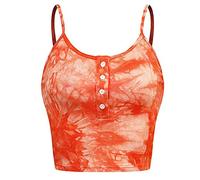 Lazzboy Women's Sleeveless Camouflage/Snakeskin/Plain Straps Tank Top,8,Orange-tie Dyed