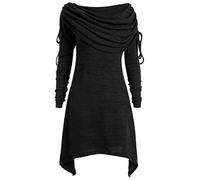 Lazzboy Womens Tops Blouse Tunic Sweatershirt Long Sleeve Plus Size Oversized Cotton Ruched Collar Pullover(4XL(20),Black)