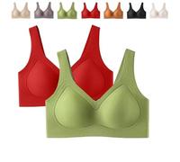 Lazzda Jelly Bra, 2026 New Strip Wireless Push-Up for Women,Seamless Soft Comfort Lifting Wire-Free Bra(Red+Green,M)