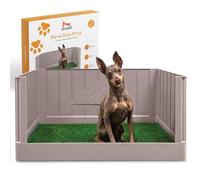 LAZZIPET Pup en Suite Potty - Dog Litter Box, Pee Pad Holder with High Walls, Indoor Dog Potty Tray for Potty Training, Easy to Build Pee Pad Holder with Turf Patch, Dog Grass Pad Reusable with Tray