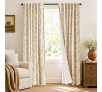 Lazzzy Blackout Vintage Floral Linen Curtains Taupe on Beige 50×84 2 Panels