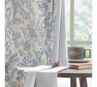 Lazzzy Blue Floral Lined Curtains Farmhouse Linen 84 Inches Length Back Tab Drapes for Living Room Bedroom Flower Patterned Country Vintage 2 Panels Set Rod Pocket Green on Beige