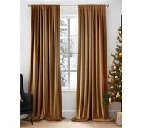 Lazzzy Gold Velvet Blackout Curtain Thermal Insulated Curtain Soft Luxury Noise Reducing Velvet Window Drape for Kids Bedroom Living Room Darkening Drape 108 Inch Extra Long 1 Panel Gold Brown