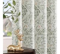 Lazzzy Green Floral Blackout Curtains 63 Inch Length, Sage Damask Medallion Vintage Pattern Room Darkening Drapes for Bedroom, Back Tab Thermal Insulated Window Treatments Sets, 2 Panels
