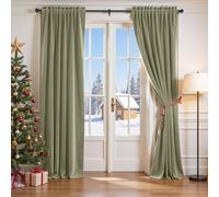 Lazzzy Green Velvet Blackout Curtain Thermal Insulated Curtain for Bedroom Living Room Darkening Privacy Drapes Noise Reducing Velvet Curtain Rod Pocket 90 Inch Long Curtain 1 Panel Sage Green