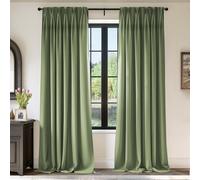Lazzzy Green Velvet Curtains 108 Inch Length Blackout Pinch Pleated Room Darkening Drapes Luxury Back Tab Thermal Insulated Treatments for Bedroom Living Room 2 Panels, 52 x 108 Inch, Olive Sage