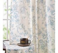 Lazzzy Linen Blend Floral Curtains for Living Room 63 Inch Length Blue Printed Rod Pocket French Country Back Tab Farmhouse Peony Patterned Drapes Bedroom Window Treatment 2 Panel Set