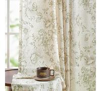 Lazzzy Linen Blend Floral Curtains for Living Room 63 Inch Length Sage Green Printed Rod Pocket Back Tab Farmhouse Peony Patterned Drapes Bedroom Window Treatment 2 Panel Set