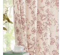 Lazzzy Linen Blend Floral Curtains for Living Room 96 Inches Long Red Printed Rod Pocket Cottage Core Back Tab Farmhouse Peony Patterned Drapes Bedroom Window Treatment 2 Panel Set