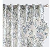 Lazzzy Linen Curtains Farmhouse Blue Floral Print 63 Inches Long Back Tab Drapes for Living Room Bedroom Semi Sheer Patterned Country Vintage 2 Panels Set Rod Pocket Blue on Beige