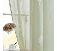 Lazzzy Sage Green Sheer Curtains Leaf Embroidered Pattern Sheer Drapes 84 Inch Length 2 Panels Farmhouse Country Floral Curtains for Living Room Bedroom Sliding Door Rod Pocket Beige on Sage