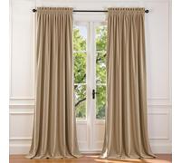 Lazzzy Velvet Curtain Beige Thermal Insulated Curtains 120 Inch Long Extra Long Drapes for Bedroom Living Room Light Filtering Window Treatments Rod Pocket, Set of 2, Latte