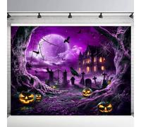 LB 10x8ft Spooky Halloween Backdrop for Photography Horror Dead Tree Spider Web on Cemetery Background for Party Decoration Pictures Supplies Purple Halloween Banner Portraits Photo Booth Shoot Props