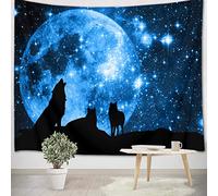 LB 59x51 inch Wolf Wall Tapestry Moon and Stars Wall Hanging Tapestry Wild Animal and Universe Style Tapestries for Living Room Bedroom Dorm Wall Decor