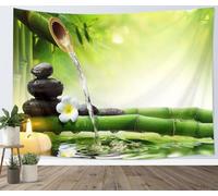 LB 92x70 inch Zen Spa Tapestry White Orchid and Green Bamboo Wall Hanging Tapestry Japanese Garden Tapestries for Living Room Bedroom Dorm Wall Decor