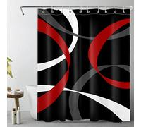 LB Abstract Geometric Shower Curtain for Bathroom,Red Grey and White Striped on Black Background Fabric Shower Curtain with Hooks,Modern Aesthetic Bathroom Curtains Shower Set,60x72 inches