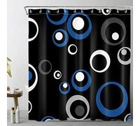 LB Abstract Geometric Shower Curtain Modern Blue and Grey Circle Shower Curtains for Bathroom Black and White Art Polyester Anti Mould Waterproof Extra Long Bath Curtain Set with Hooks,71Wx78H inches