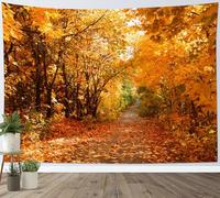 LB Autumn Forest Tapestry Yellow and Orange Fallen Leaf Tapestry Wall Hanging Trees Nature Scenery Tapestries for Living Room Bedroom Dorm Wall Decor,59x39 inch