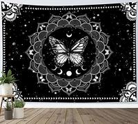 LB Black and White Butterfly Tapestry Mandala Flower Moon Phases Tapestry Wall Hanging Stars in Universe Tapestries for Living Room Bedroom Dorm Wall Decor,59x51 inch
