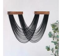 LB Black Macrame Wall Hanging, Boho Wall Decor with Wooden Framed, Modern Minimalist Tapestry, Handmade Woven Cotton Rope Wall Art for Bedroom Living Room Apartment Home Office Decoration