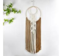 LB Boho Macrame Wall Hanging, White Leaf Dream Catcher, Ombre Brown Wall Decor Art, Vintage Aesthetic Hand Woven Tapestry for Living Room Nursery Apartment,30x10inches