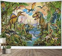 LB Dinosaur Tapestry for Kids Bedroom Green Forest Wall Hanging Tapestry for Living Room Dorm Wall Decor Birthday Party Background,92x70 inch