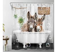 LB Farmhouse Animal Shower Curtain Donkey in Bathtub Shower Curtains for Bathroom Funny Rustic Polyester Anti Mould Waterproof Bath Curtain Set with Hooks,71Lx71W inches