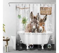 LB Farmhouse Animal Shower Curtain Donkey in Bathtub Shower Curtains for Bathroom Funny Rustic Polyester Anti Mould Waterproof Short Stall Curtain Set with Hooks,68Lx47W inches