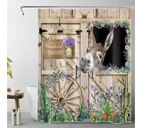 LB Farmhouse Donkey Shower Curtain Green Cactus Purple Floral Shower Curtains for Bathroom Rustic Barn Door Polyester Anti Mould Waterproof Small Bath Curtain Set with Hooks,59x71 inches