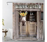 LB Farmhouse Donkey Shower Curtain Yellow Sunflower Shower Curtains for Bathroom Rustic Barn Door Polyester Anti Mould Waterproof Bath Curtain Set with Hooks,78Lx59W inches