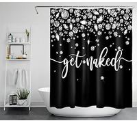 LB Get Naked Black and White Shower Curtain Bling Luxury Silver Jewelry Bath Curtain Funny Words Polyester Anti Mould Waterproof Short Bathroom Curtains with Hooks,47x69 inches