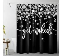 LB Get Naked Black and White Shower Curtain Bling Luxury Silver Jewelry Bath Curtain Funny Words Polyester Anti Mould Waterproof Small Bathroom Curtains with Hooks,59x71 inches