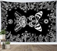 LB Goth Butterfly Tapestry Black and White Plant with Flower Tapestry Wall Hanging Tarot Sun and Moon Tapestries for Living Room Bedroom Dorm Wall Decor,78x59 inch