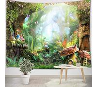 LB Green Forest Wall Tapestry 92x70inch Spring Fairy Tale Wonderland Tapestry Wall Hanging for Living Room Kids Bedroom Birthday Party Wall Decor