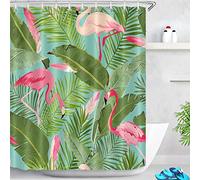 LB Green Leaf Shower Curtain Pink Flamingo Shower Curtains Set Ant Mould Waterproof Fabric Bathroom Curtain with Hooks,59X71 inch Tropical Banana Leaves in Forest Small Bath Curtain