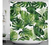 LB Green Palm Leaves Shower Curtain 71x71 inch Monstera Leaf Bath Curtain Tropical Foliage in Junlge Bathroom Decor with Hooks,Waterproof Anti-mold Polyester Fabric