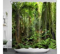 LB Green Shower Curtain Tropical Forest Nature Palm Tree Plants Shower Curtains for Bathroom with Hooks, Waterproof Mould Proof Resistant Polyester Fabric for Wet Room Bath Garden Decor, 180x180cm