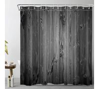 LB Grey Wood Shower Curtain Farmhouse Barn Door Shower Curtains for Bathroom Retro Rustic Polyester Anti Mould Waterproof Bath Curtain Set with Hooks,71Lx71W inches