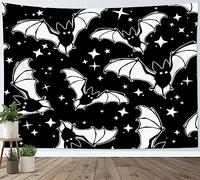 LB Horror Halloween Tapestry Black and White Bat with Stars Tapestry Wall Hanging Spooky Scary Night Tapestries Bedroom Living Room Dorm Wall Decor,59x39 inch