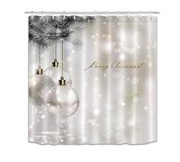 LB Merry Christmas Season Eve New Year Decorative Decor Gift Shower Curtain Polyester Fabric 3D Digital Printing 72x72 Durable White Bubble Balls Tree Pearl Bathroom Bath Liner Set