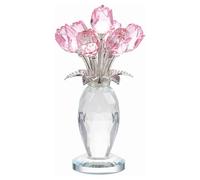 LB Rose Glass Flower Collectible Figurine Crystal Decor, Pink Flower Bouquet Glass Rose Flowers with Stems,Roses Flowers Home Decor Gift for Women Mother's Day Valentines Wedding Anniversary