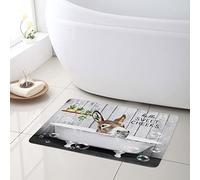 LB Rustic Donkey Bath Mat Farmhouse Animal in Bathtub Doormat 24x16 inch Green Plant on Wood Wall Soft Absorbent Washable Floor Mat for Bathroom